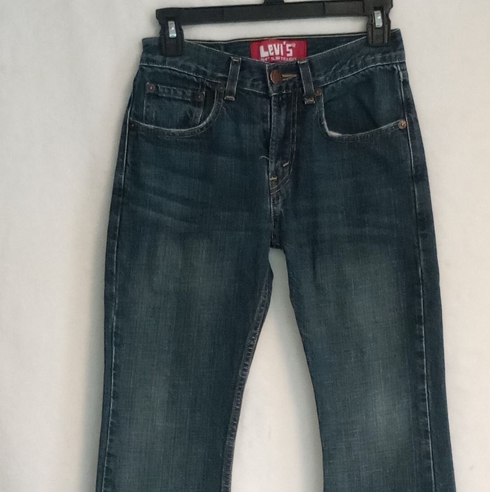 Levi's 514 Boys Slim Straight Dark Wash Blue Denim Jeans - Size 12 Regular